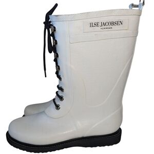 Ilse Jacobsen Women's White Rain Boots Size US 9.5 EU 40 Lagenlook Boho Rainwear